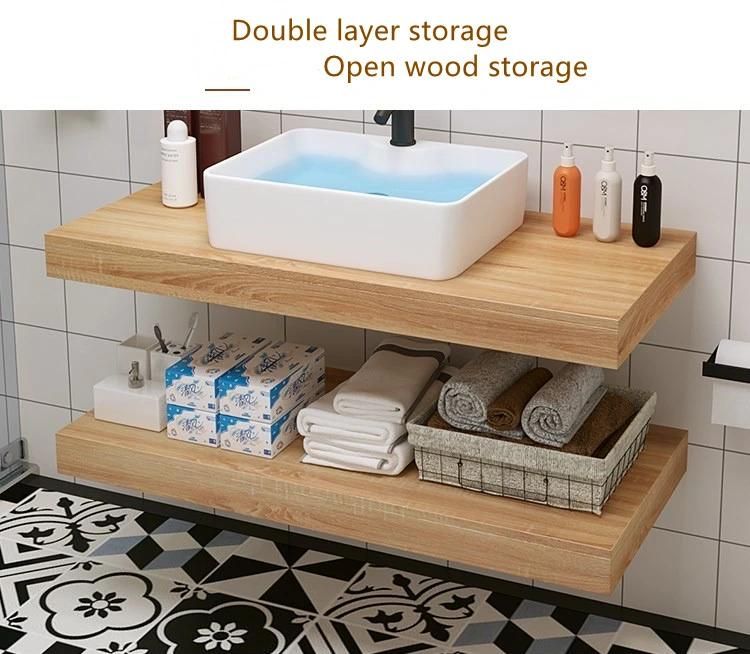 Modern Style Wooden Black Color Wash Basin Double-Deck Bathroom Storage Cabinet with Mirror