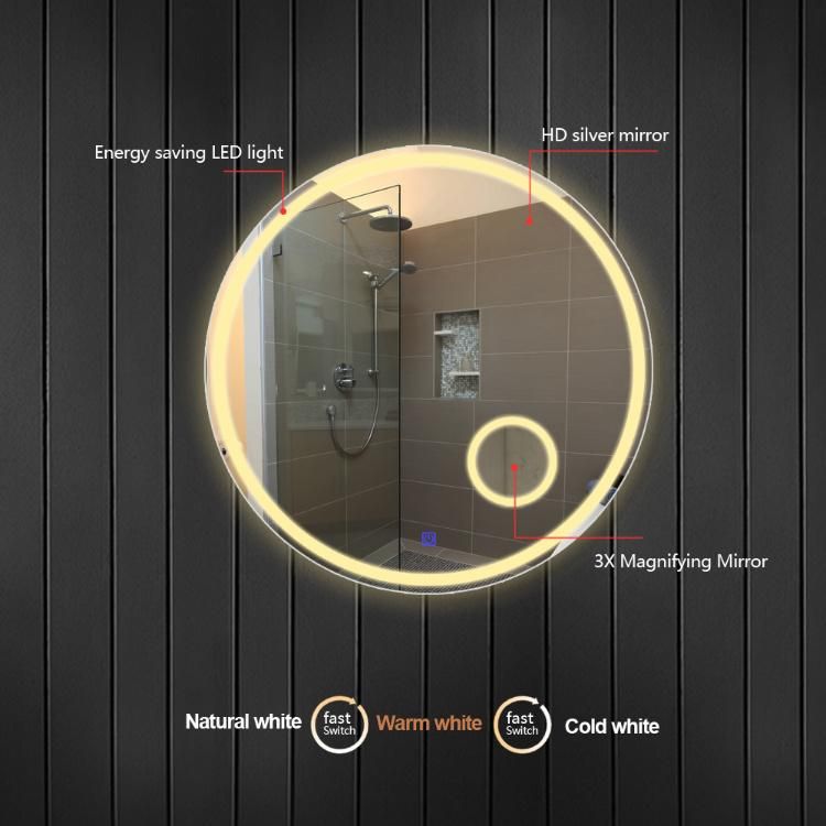 Hotel Touch LED Lighting Smart Bathroom Round Shape Illuminated Mirror