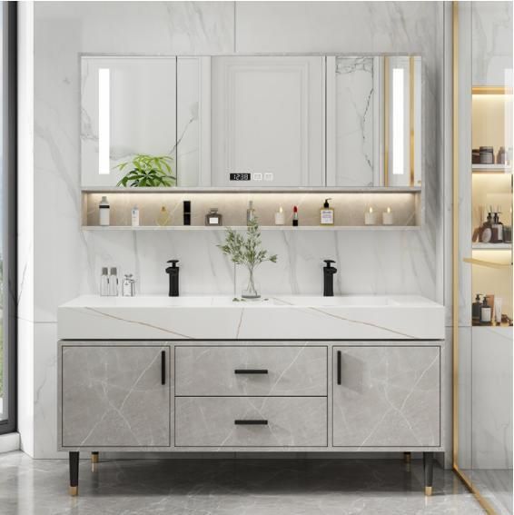 Rock Plate Integrated Nordic Light Luxury Double Basin Bathroom Cabinet Combination Floor-Standing Face Wash Basin Wash Basin