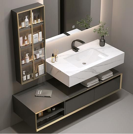 Modern Simple Light Luxury Solid Wood Bathroom Cabinet Wash Basin Make-up Table 80cm Marble Countertop