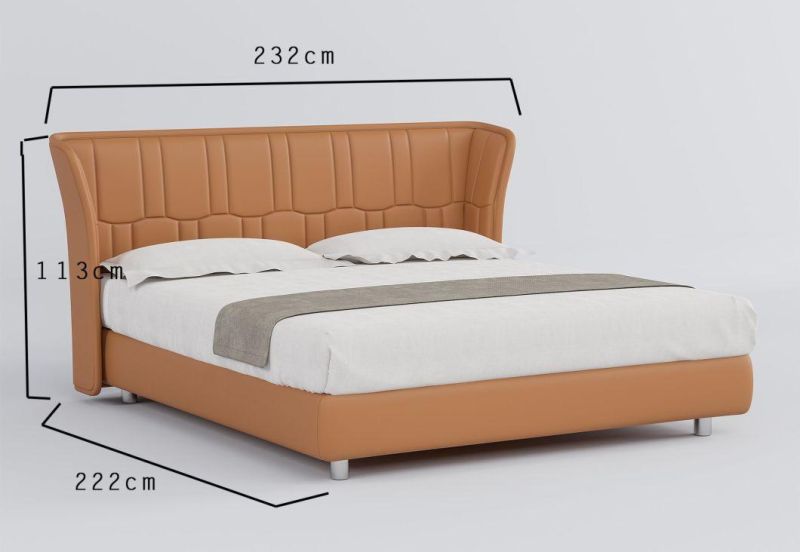 Double/Queen/King Size Modern Luxury Geniue Leather Bed with Metal Legs for Home Hotel Apartment