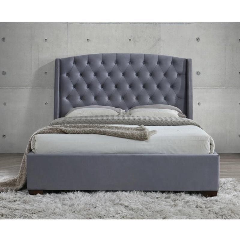 Modern Luxurious Tufted Gray Custom King Bed with Diamond Design Black Fabric King Size Queen Adult Upholstered Bed