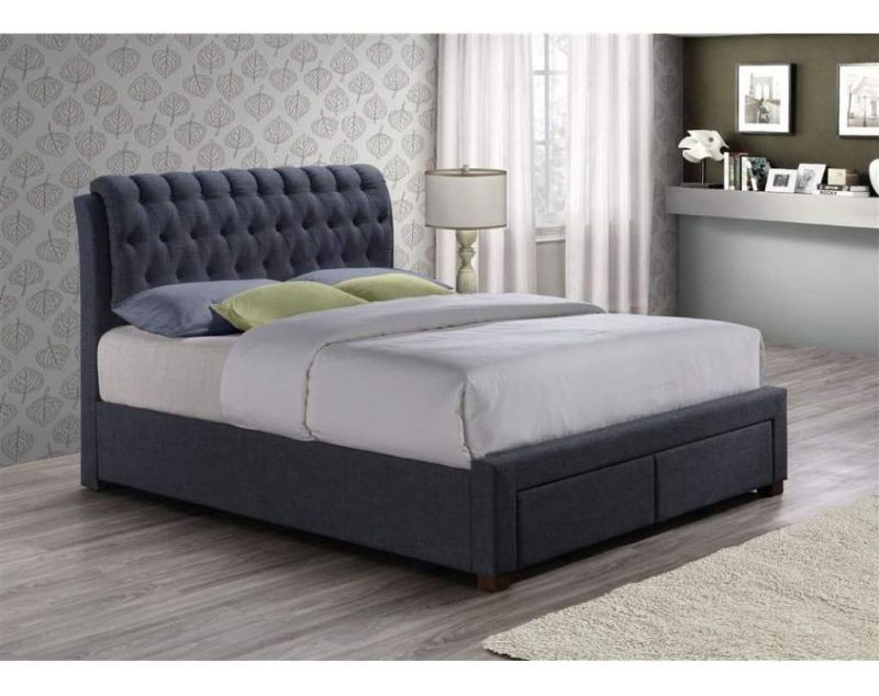 Wholesale Full Size Wooden Soft Tufted Button High Headboard Upholstered Bed with Drawers