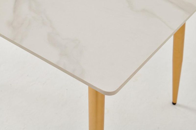 Internet Celebrity Modern Luxury Gold Legs White Marble Dining Table