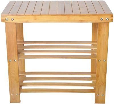 2-Tier Bamboo Shoe Bench Rack Shoe Storage Organizer Seat Entryway Hallway Furniture