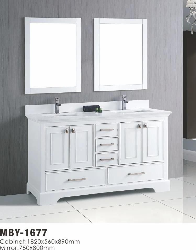 60 Inch White Wood Bathroom Vanity with Marble Top