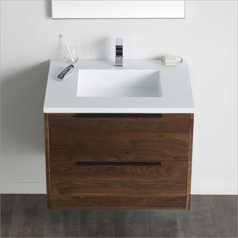 Solid Wood Bathroom Vanity with Ceramics Countertop Modern Simple