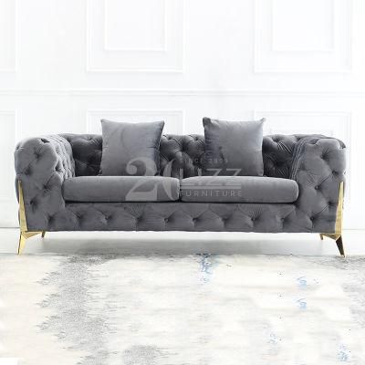 China Modern Sectional Button Tufted Chesterfield Low Back Leisure Living Room Fabric Couch Sofa Home Furniture Set for Sale