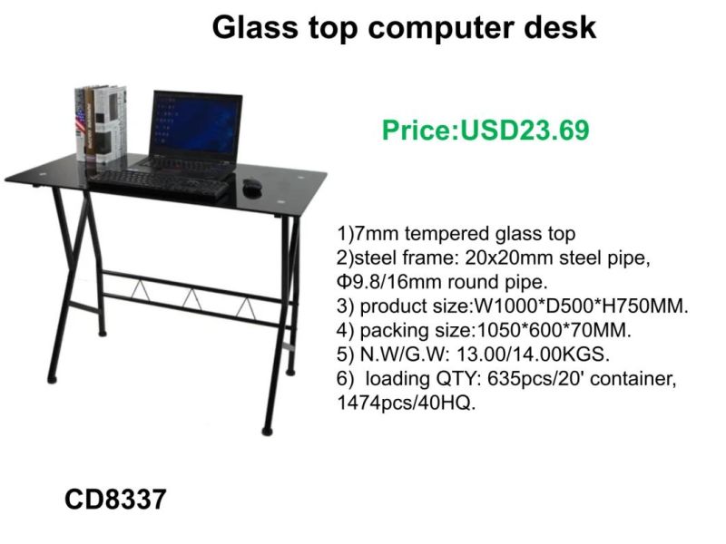 Modern Design Home Office Hotel Furniture Glass Top Computer Desk