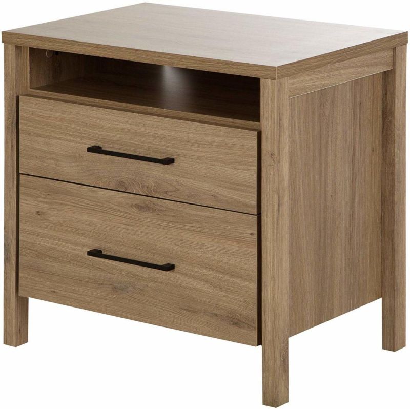 Rustic Oak 2-Drawer Nightstand Bedroom Furniture