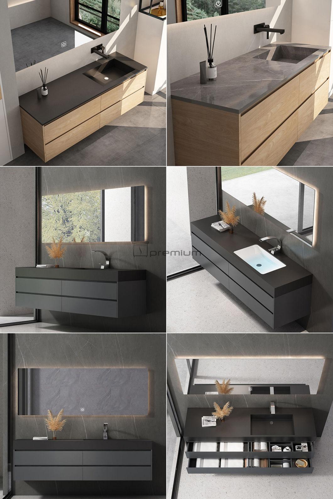 Luxury Wooden Bathroom Cabinet Sintered Stone Vanity Countertop LED Mirror Modern Bath Furniture Combo