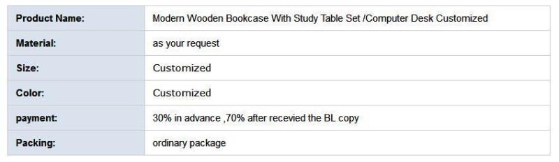 Modern Wooden Bookcase with Study Table Set /Computer Desk Customized