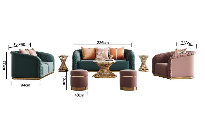 Home Modern Design Dubai Living Room Furniture Hot Sale Sectional Velvet Couch Luxury Loveseat Fabric Sofa Set