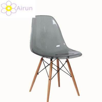 Wood Leg PC Transparent Plastic Cafe Chair Dining Chair for Home Restaurant Meeting Room