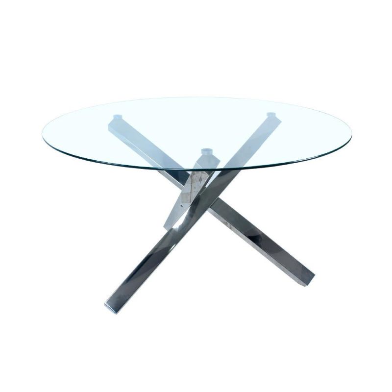 Modern Home Dining Room Furniture Clear Glass Round Golden Stainless Steel Dining Table for Outdoor Garden