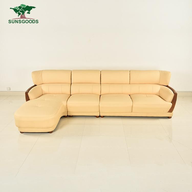 Factory Price Real Leather Corner Sofa Set Designs Wooden Corner Modern Furniture