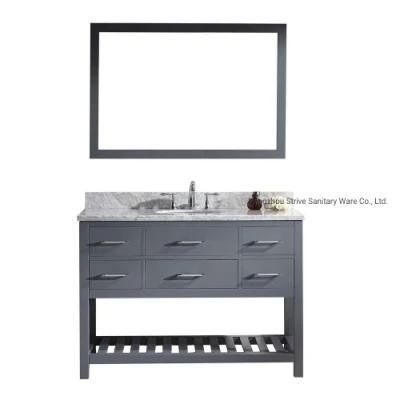 Classic Grey American Oak Wood Modern Single Sink Bathroom Cabinet