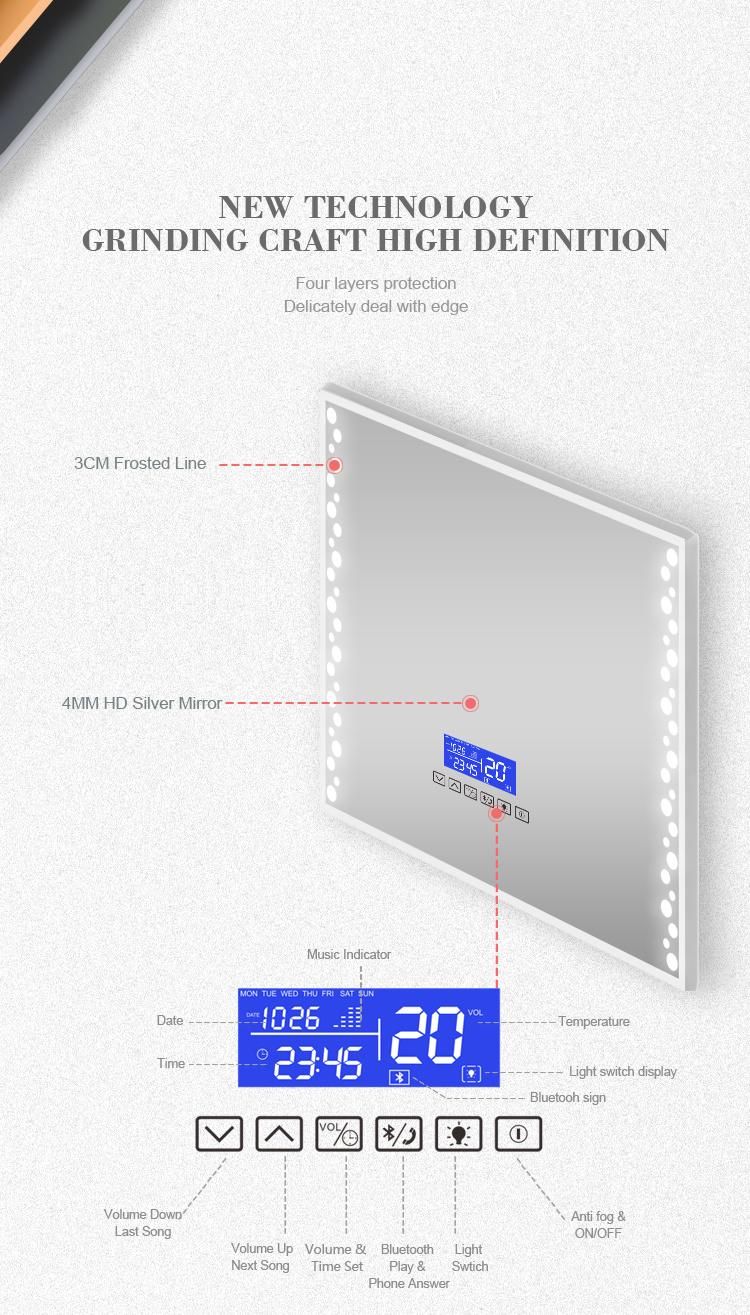 Dimmable Brightness LED Wall Bathroom Mirror with Touch Sensor