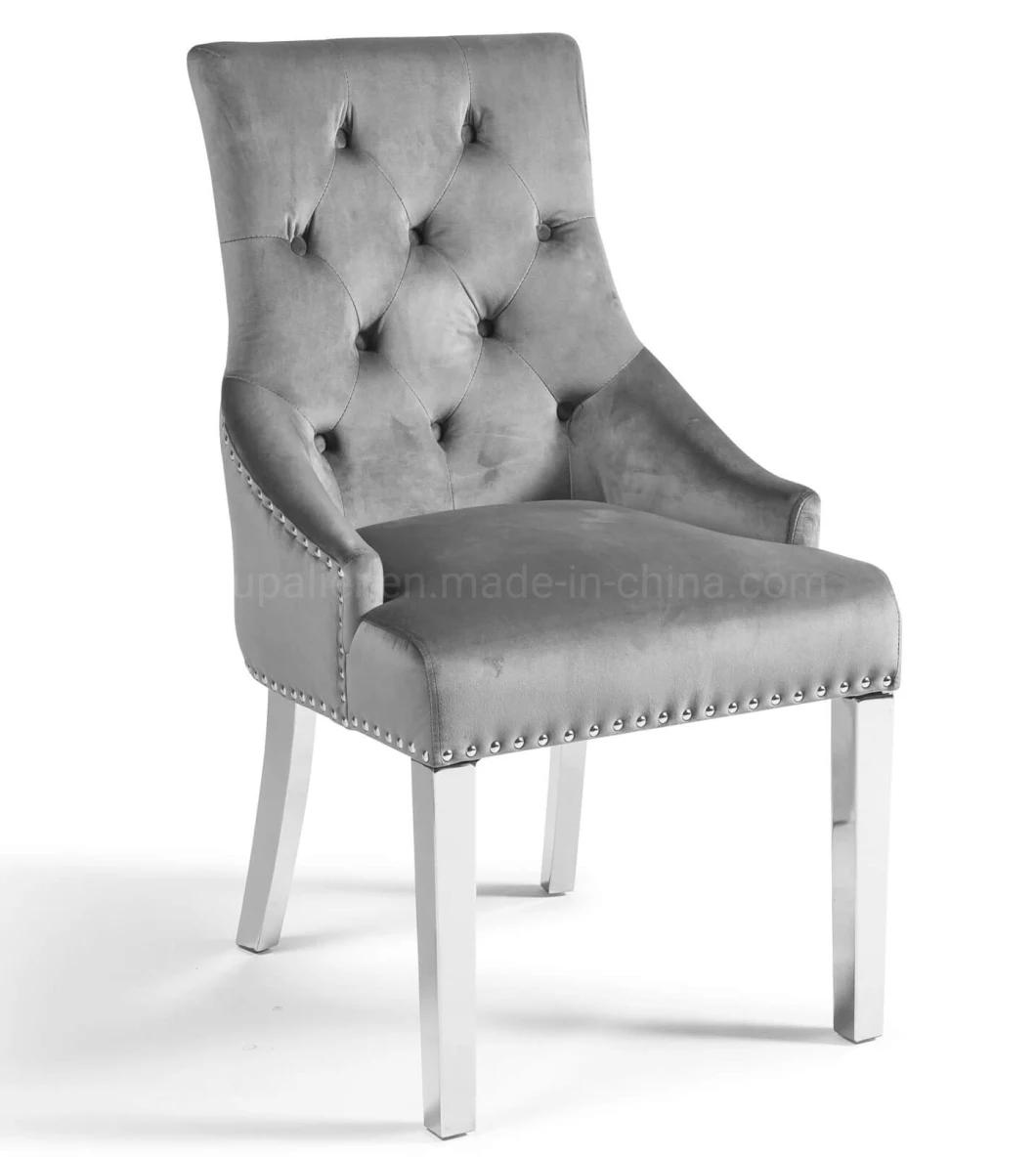 American Style Home Dining Furniture Grey Velvet Restaurant Chair