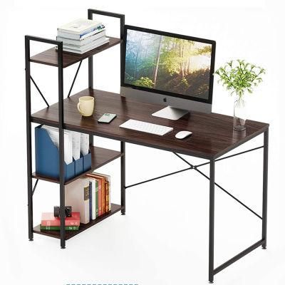 Wooden Metal Frame Computer Desk with Bookcase Furniture for Office and Home