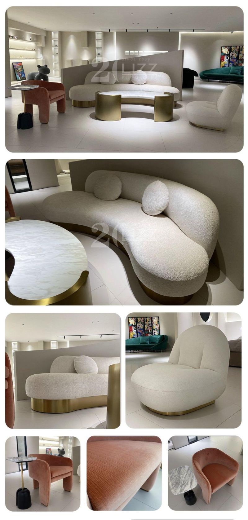 European Style Suit Young People Modern Home/Hotel Furniture Velvet Fabric Sofa Sets