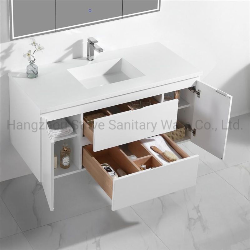 Modern White Bathroom Vanity Basin Cabinet with LED Mirror Bathroom Furniture