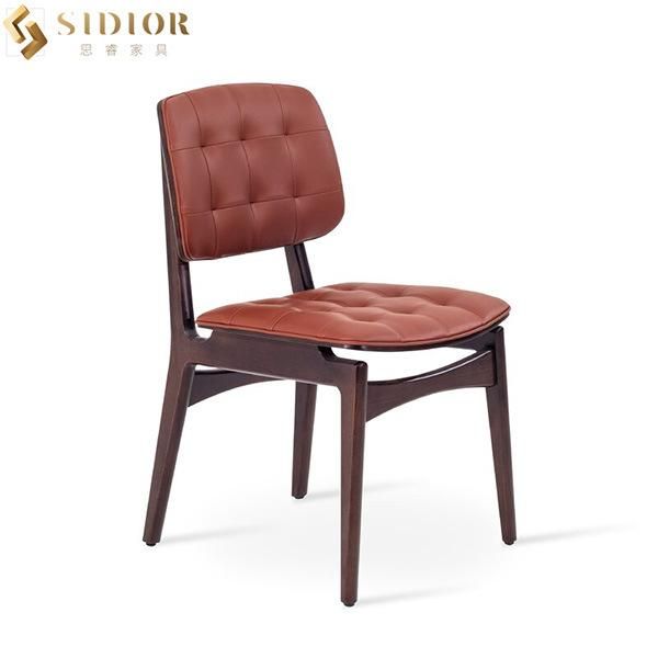 Modern Classic Red Faux Leather Solid Wood Dining Chairs for Restaurant