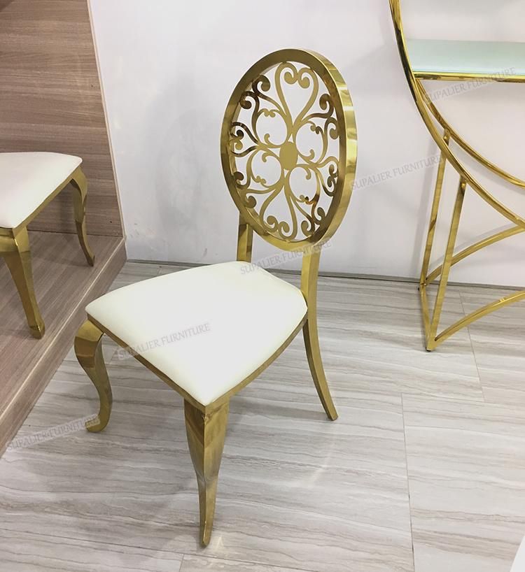 Royal Flower Decoration Back Golden Stainless Steel Wedding Chair