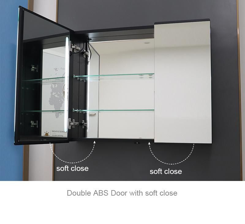 Bathroom Wall-Mounted Defogging Lighted Mirror Cabinet with Clock and Temperature