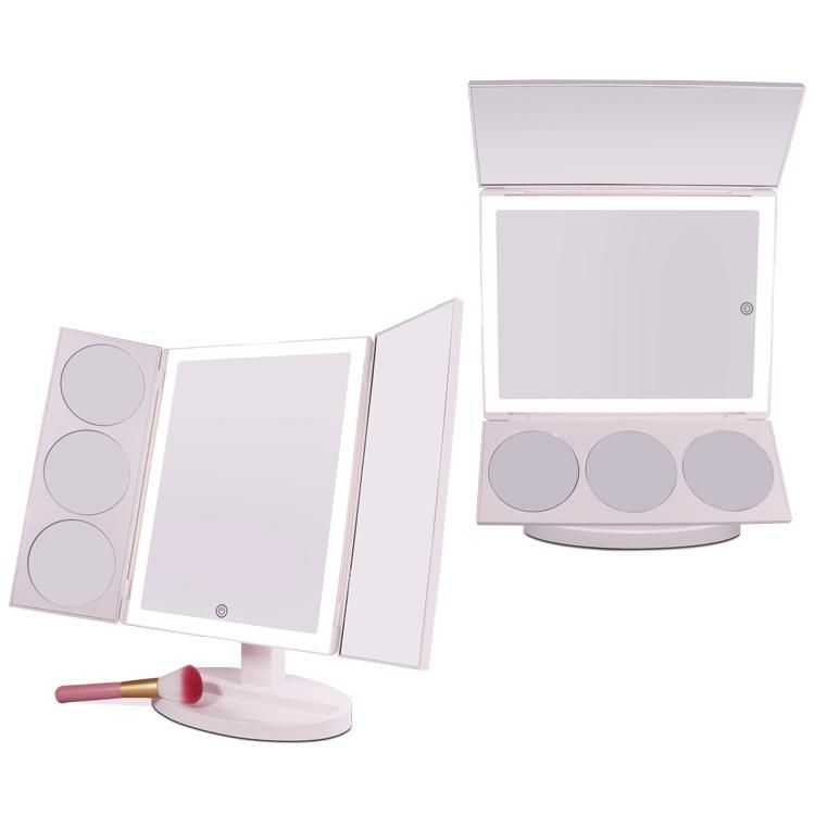 3X 5X 10X Magnifying Portable Trifold Makeup Cosmetic Lighted Mirror