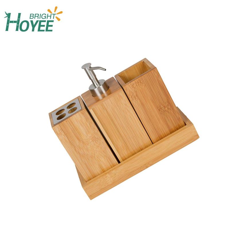 Bamboo Soap Dispenser Set Includes Pump Soap Dispenser, Toothbrush Holder