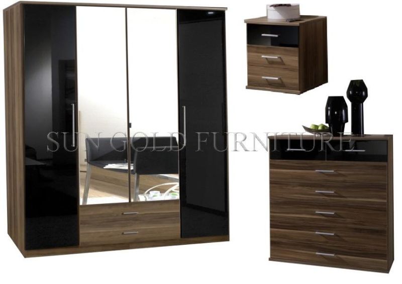 Modern Home Bedroom Furniture Swing Mirror High Gloss Three Doors Wardrobe