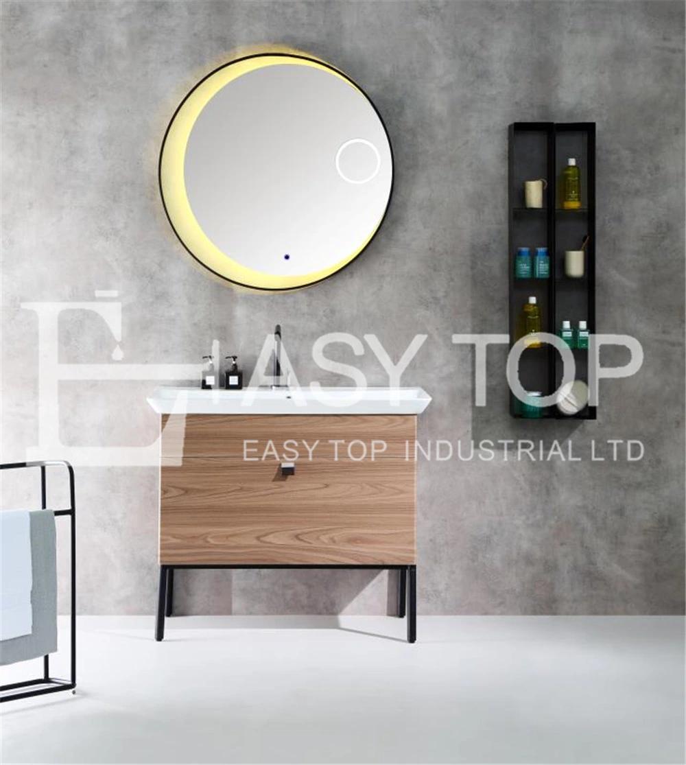 in Stock France Factory Customized Modern Style Wooden Floor Mounted One Sink Mirror Cabinet Bathroom