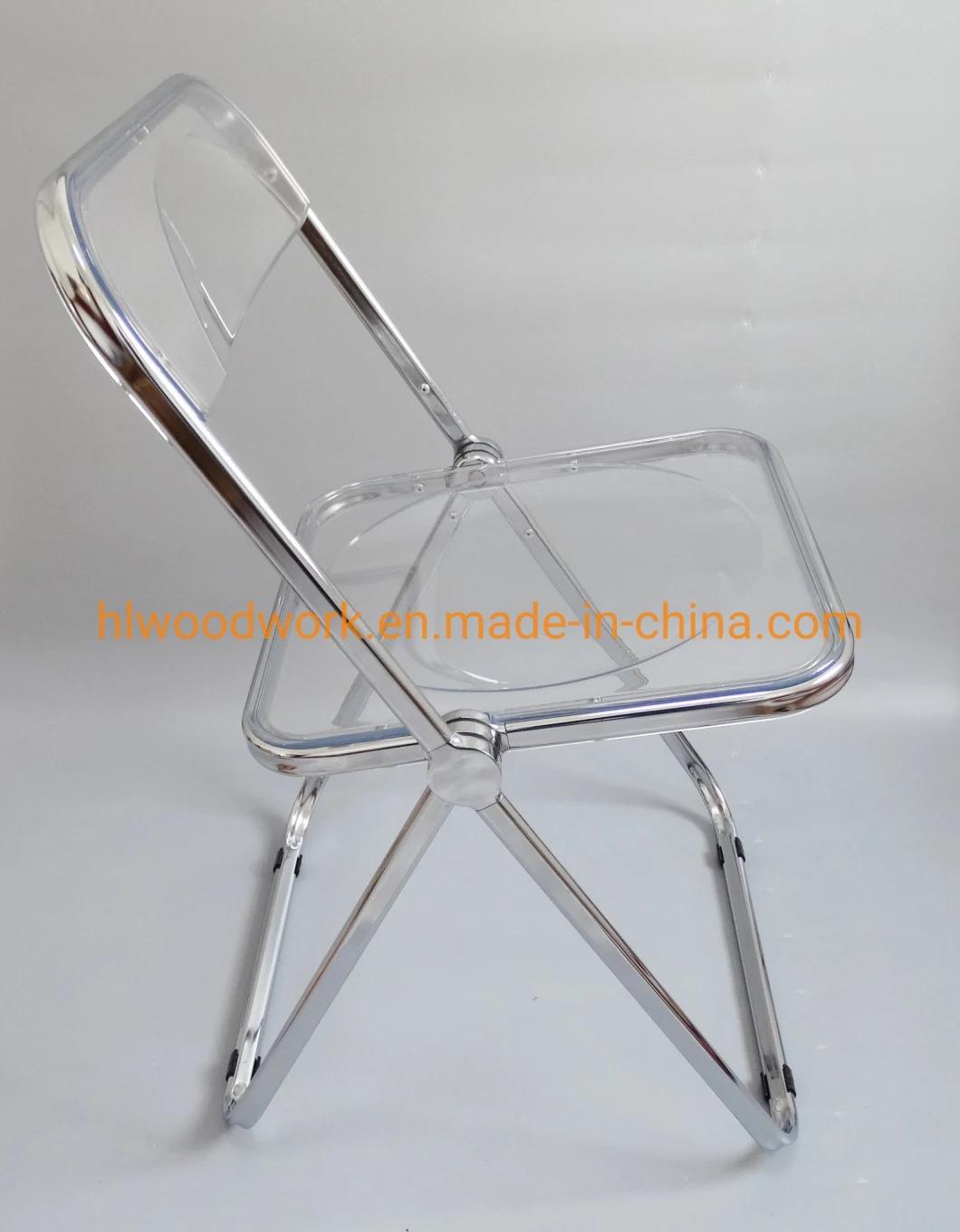 Modern Transparent Pink Folding Chair PC Plastic Hotel Chairt Chrome Frame Office Bar Dining Leisure Banquet Wedding Meeting Chair Plastic Dining Chair