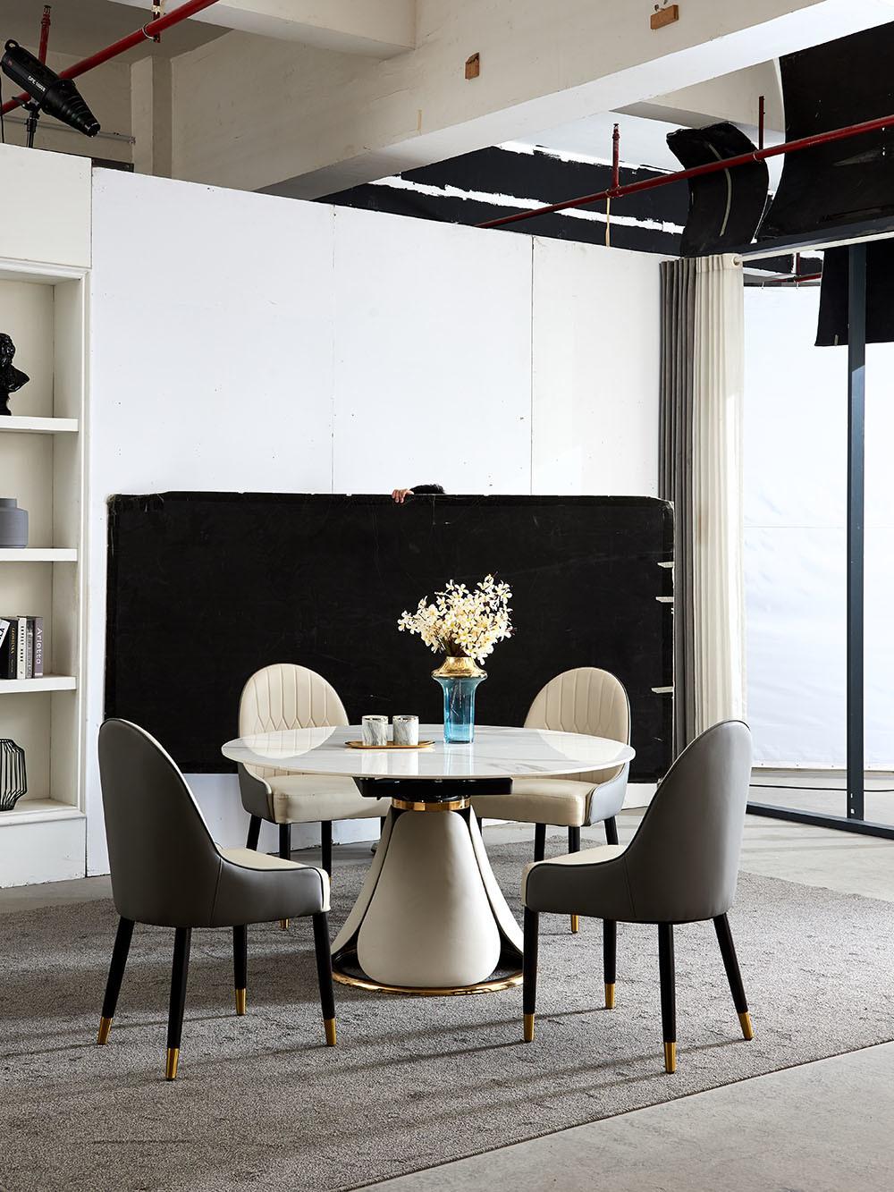 Round Rotary Marble Dining Table with Rock Plate Top