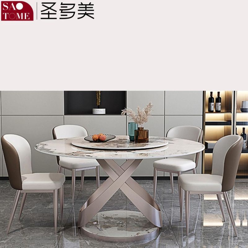 Modern Living Room Rock Board Furniture Cross Ring Base Round Dining Table