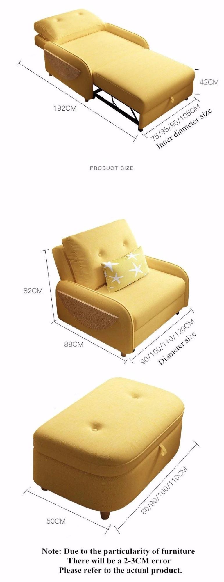 Multifunctional Sofa Bed Living Room Bedroom Study Dual-Use Small Apartment Foldable Net Red Small Sofa