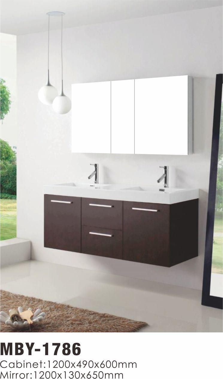 Double Cabinet MDF Bathroom Vanity with Ceramic Basin