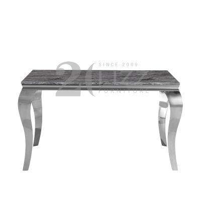 Contemporary European Silver Stainless Steel Home Dining Room Furniture Modern Marble Top Dining Table