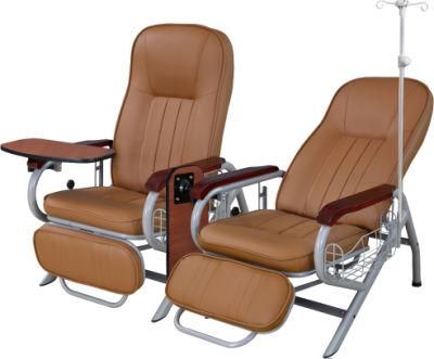 Hospital Furniture Steel Manual Transfusion Chair, Medical Infusion Chair with Armrest Dining Board IV Pole Price