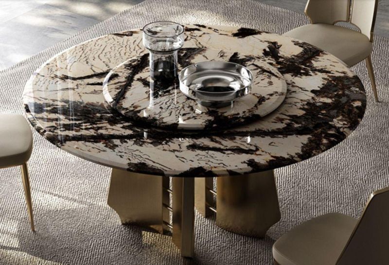 Luxury Round Home Dining Room Furniture Gold Chrome Marble Top Dining Table