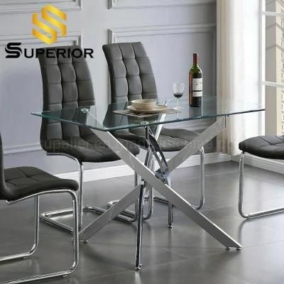 American Style Stainless Steel Dining Table of Silver Metal Base