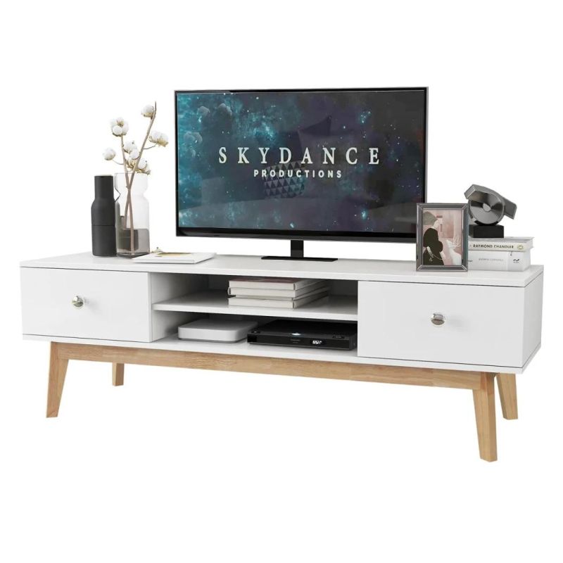 TV Stand with Drawer for TV up to 55 Inches, Wood TV Console Media Cabinet with Storage, Modern TV Cabinet with Open Shelf