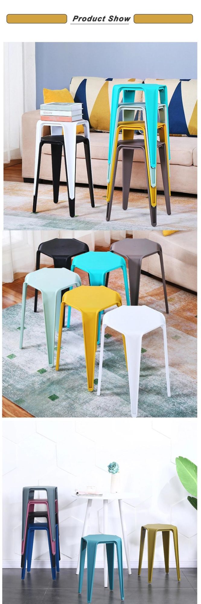 Modern Home Furniture Stackable Simple Colorful Plastic Chair Stools