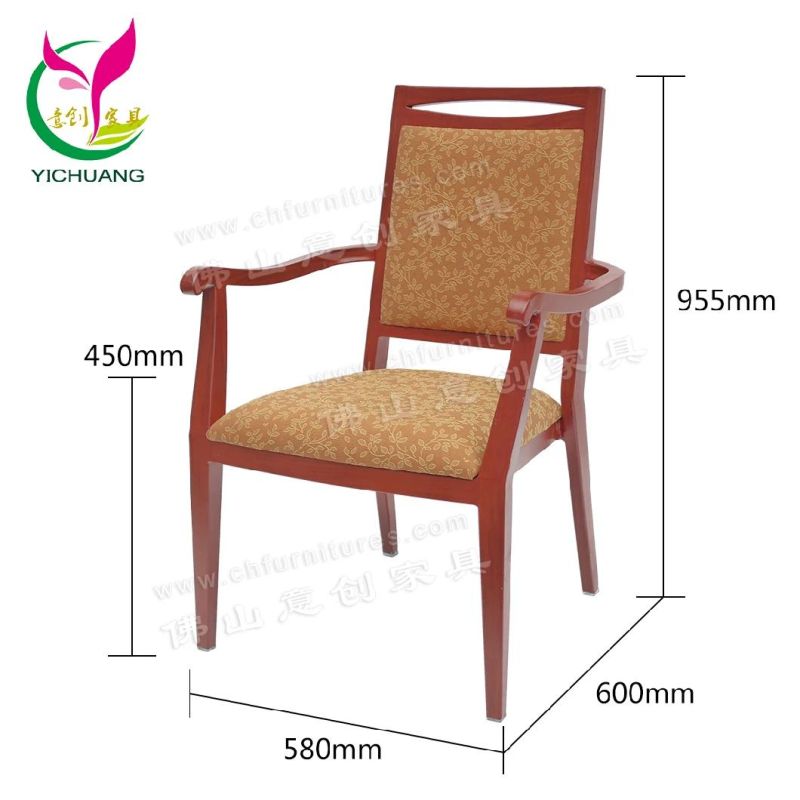 Modern Red Wood Grain Frame Pattern Backrest Home Outdoor Hotel Armrest Dining Chair