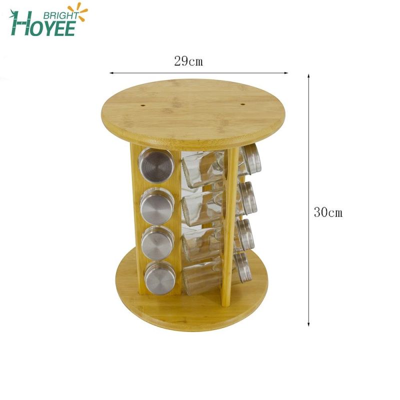 Wholesale Natural Bamboo 16 Jar Capacity Beautiful Organizer Spice Storage Rack Round