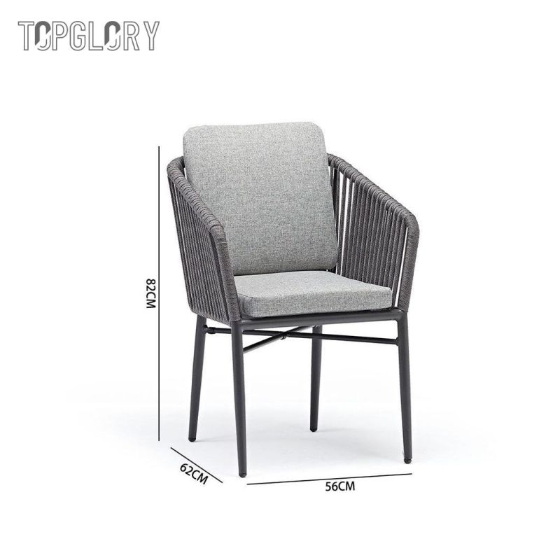 Outdoor Modern Home Hotel Balcony Furniture Aluminum Tube Olefin Rope Dining Table Chairs