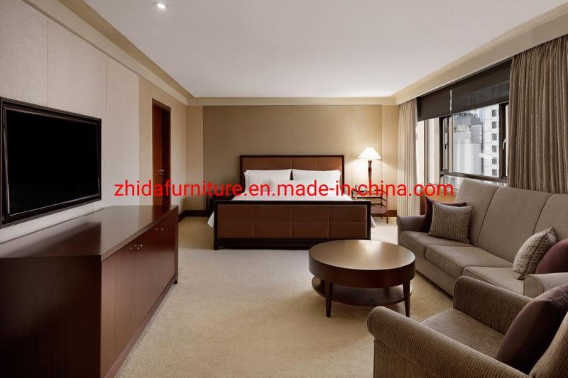 China Customize Modern 5 Star Dubai Luxury Hotel Used Bedroom Furniture Set King Size Wooden Bed with TV Unit