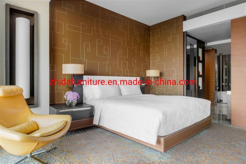 Modern Hilton Holiday Inn Hotel Design Apartment Furniture Living Room Bedroom Wooden King Size Bed with Leisure Fabric Sofa