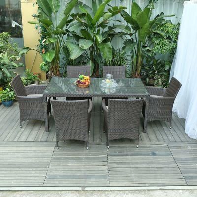 Modern Home Garden Patio Outdoor Rattan Furniture Set Dining Chair Table with Glass Top